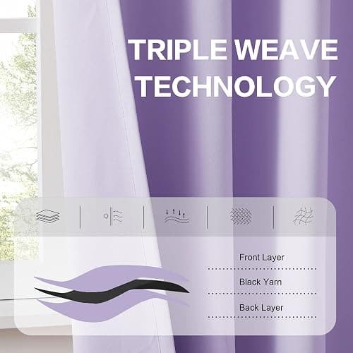 DUALIFE Lavender Curtains Room Darkening Curtains，Rod Pocket and Back Tab Thermal Insulated Drapes 52x120 Inch，2 Panels thumbnail 5