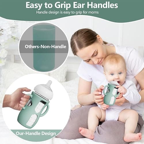 2 Pack Silicone Sleeves with Easy-Grip Handle for Avent Natural Glass Bottles, Anti Breakage Baby Bottle Holder, Compatible with Philips Avent Glass Natural Bottle 8 oz, Not for Infant Use thumbnail 6