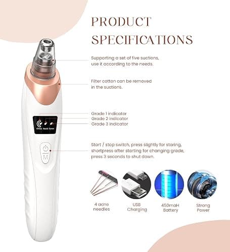 2025 Blackhead Remover Pore Vacuum,Facial Pore Cleaner-5 Suction Power,5 Probes,USB Rechargeable Blackhead Vacuum Kit Electric Acne Extractor Tool for Adult thumbnail 4