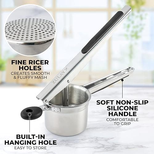 Zulay Kitchen Large 15oz Potato Ricer, Heavy Duty Stainless Steel Potato Masher and Ricer for Mashed Potatoes, Mashed Potato Masher & Potato Press Kitchen Gadget for Perfect Mashed Potatoes thumbnail 6