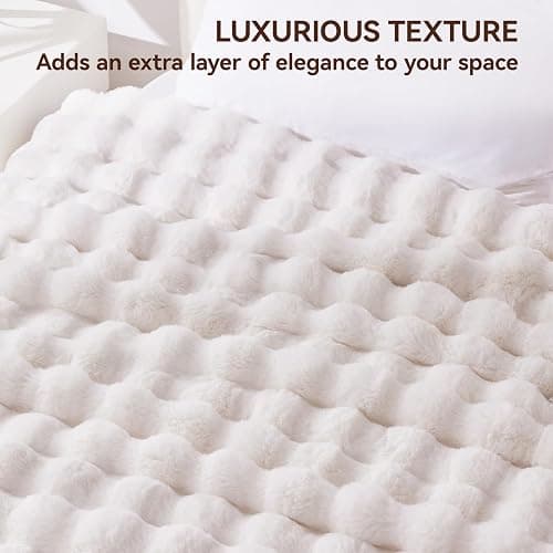 Anysay Faux Fur Throw Blanket, 1000GSM Fluffy Soft Bubble Blanket for Couch Bed, Cozy Plush Warm and Thick Blanket, Fuzzy Rabbit Throw for Living Room Bedroom 50''*60'' White thumbnail 4