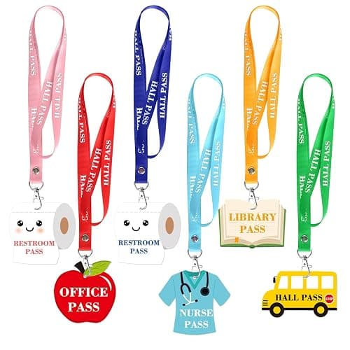 6 Sets Hall Passes for Classrooms, PVC Hall Lanyard Passes for Hall Restroom Library Office Boy Girl and Nurse Ideal for Classroom School Supplies. (Cute) - Image 1