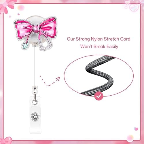 Kimoli Pink Bow Nursing Badge Reel for Id Card Badge Retractable Nurse Student Badge Reel Holer Healthcare Badge Reel for Nurse Nursing Student Nurse Gifts for Women thumbnail 4