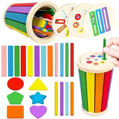 3 in 1 Wooden Shape Color Sorting Toddler Travel Toy 12 to 36 Months, Educational Sensory Learning Toys, Holiday Birthday Gifts for Kids (Original) - Image 1