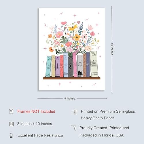 Buffay Bookish Wall Art, Girls Room Decor, Taylor Inspired Poster, Music Wall Decor for Bedroom, Bathroom, Dorm, Floral Book Stack Art Print, Christmas Gift, Unframed Print (8"X10") thumbnail 2