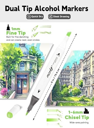 Brled 80 Colors Alcohol Markers with Free App, Chisel & Fine Tip Alcohol-Based Marker Set for Adults Kids, Dual Tip Artist Markers for Drawing, Coloring Illustration, Painting and Great Gift Idea thumbnail 2