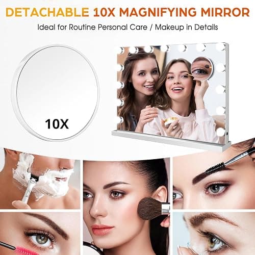 M MIVONDA Hollywood Vanity Mirror with Dimmable 15LED Bulbs Lights 3 Lighting Modes 2in1 Large Lighted Makeup Mirror for Desk and Wall with Plug-in and USB Charger Port thumbnail 7