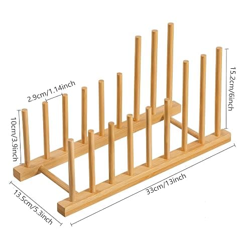 HBlife Heighten Bamboo Wooden Dish Drying Rack Plate Pot Lid Organizer | Plate Bowl Cup Book Pot Lid Cutting Board Stand, Drainer Storage Holder Organizer, For Kitchen Cabinet, 8 Slots thumbnail 3