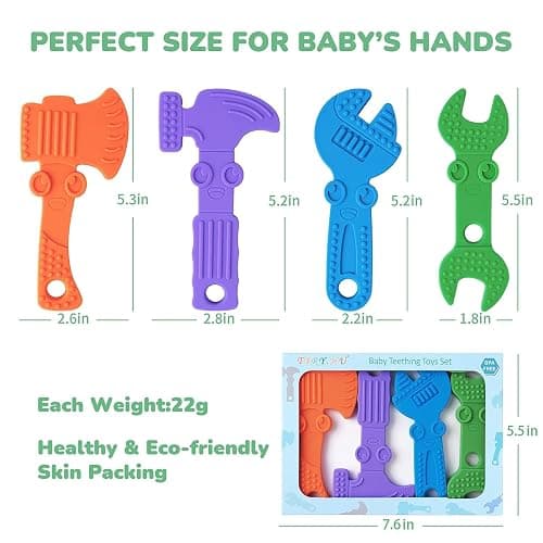 TYRY.HU Baby Teething Toys for Babies, Baby Teether Toys, BPA Free Silicone Baby Molar Teether Chew Toys, Hammer Wrench Spanner Pliers for Boys Girls, Soft-Textured, Easy to Hold & Clean, 4 Packs thumbnail 3