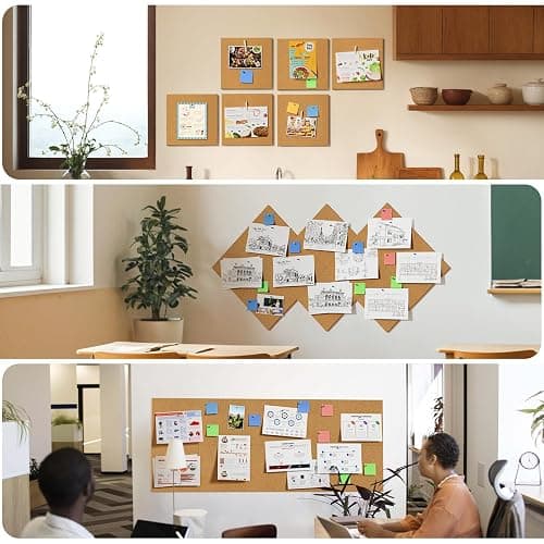 MaxGear Large Cork Board for Wall 36" x 24", 6 Pack Cork Board Tiles with 20 Pushpins & Safe Removable Adhesive Tabs, 12" x 12" Corkboards for Office, School & Home thumbnail 5