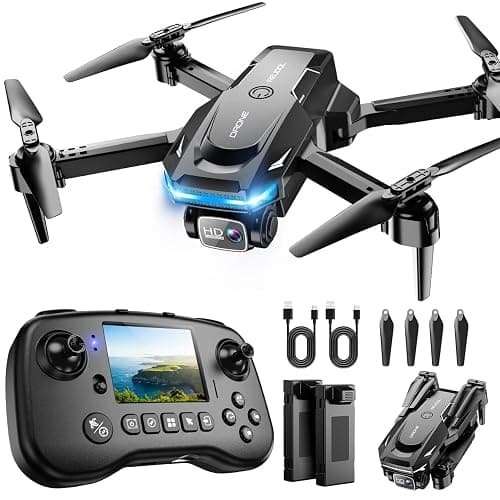 Drone with Camera - Drone with Screen on Controller for Beginners, Foldable Remote Control Quadcopter with Gesture Control, 3D Flip, One Key Start, Emergency Stop, 2 Batteries, Easier to use - Image 1