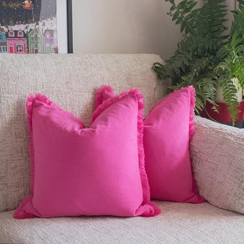Boho Pillow Covers Hot Pink Pillow Covers 18x18 Soft Square Cushion Cases Decorative Pink Throw Pillows Set of 2 for Sofa Bedroom Car 18 x 18 Inch Hot Pink thumbnail 4