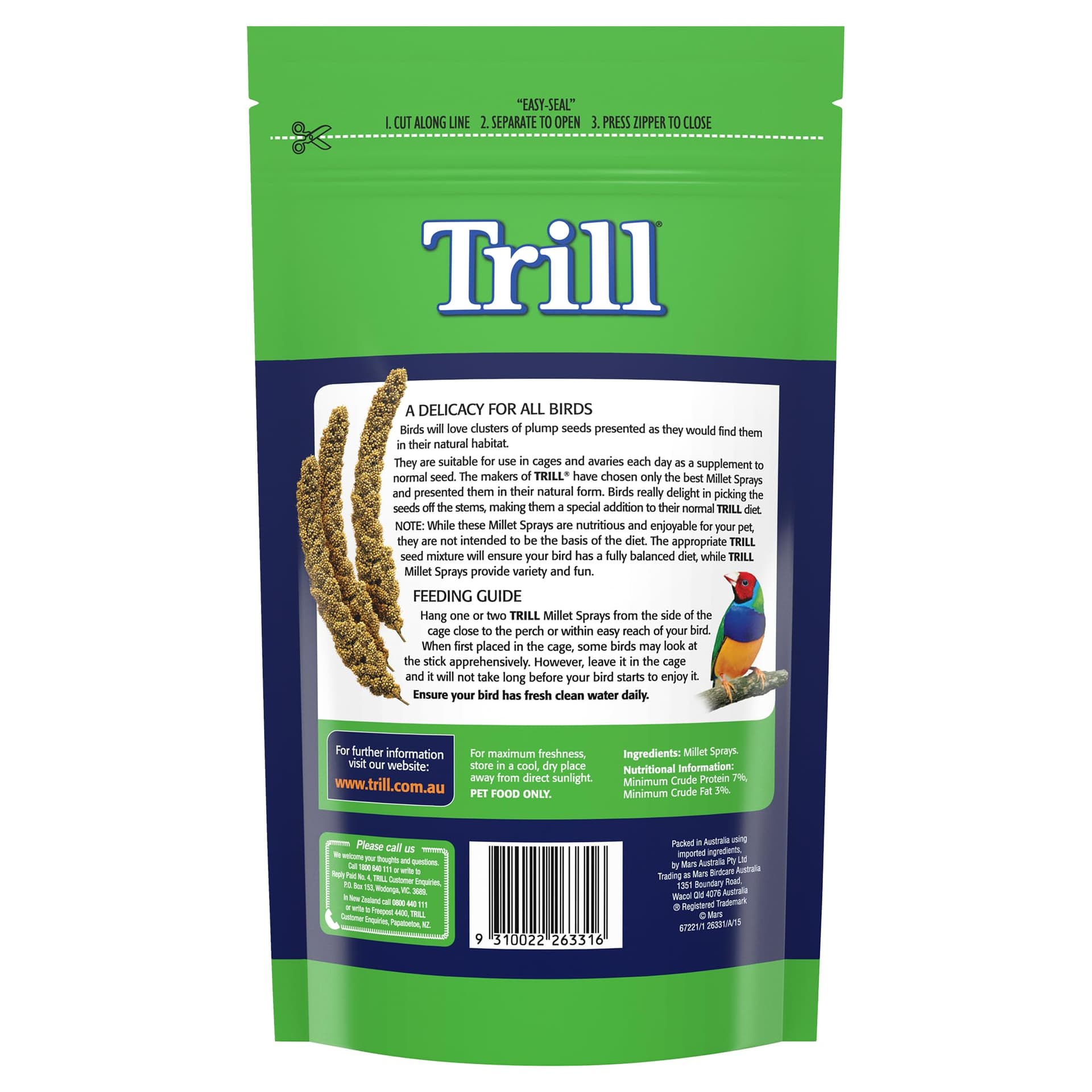 Trill Millet Spray for Birds, 150g – Bird Treat for Pet Birds – Nibbling Exercise to Help Reduce Stress and Anxiety - Bird Food Suitable for Budgies, Canaries, Parrots thumbnail 6