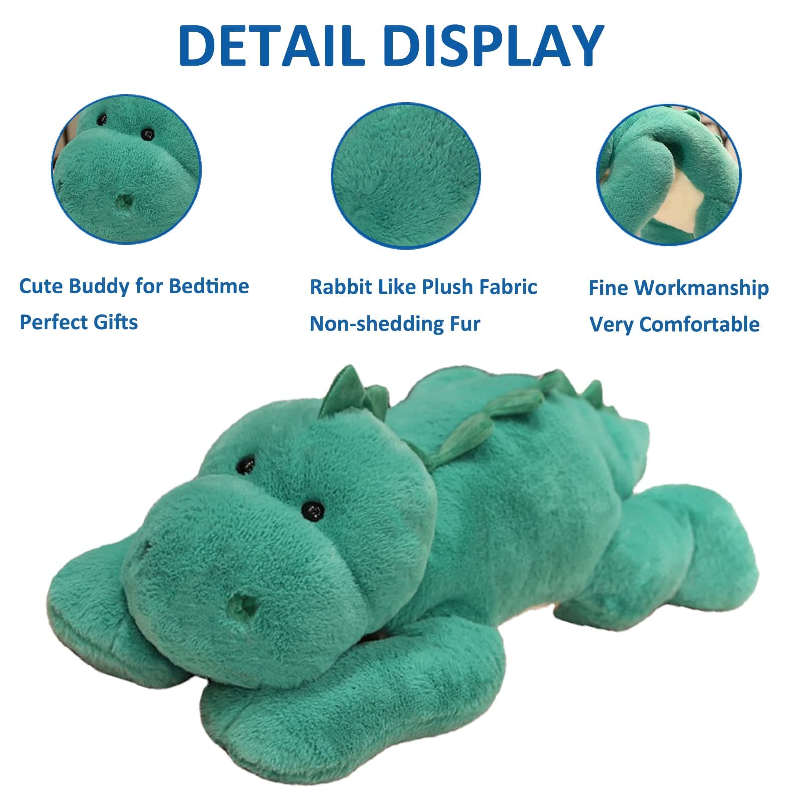 Hronsa Weighted Stuffed Animals for Anxiety, 19.7in 3.3lbs Weighted Dinosaur Plush Cute Dinosaur Stuffed Animals Toy Weighted Plush Animals Pillow for Adults Boys Girls,Green Dinosaur thumbnail 3