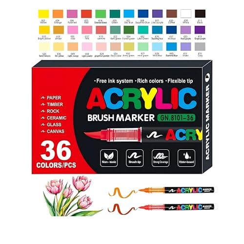 36 Colors Acrylic Paint Markers Set, Soft Brush Tip Pens for Rock, Wood, Canvas, Glass, Ceramic, Fabric, DIY Craft Projects – Waterproof, Quick-Dry, Vibrant Ink for Artists & Beginners - Image 1