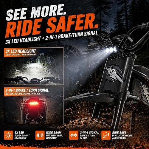 Riding'times Upgraded GT73 Pro / GT54 Pro Electric Dirt Bike for Adults Teens, 3000W 60V 50MPH / 2400W 48V 37MPH Long Range Dirtbike, Motorcycle Tire, UL2849 All Terrain Ebike thumbnail 6
