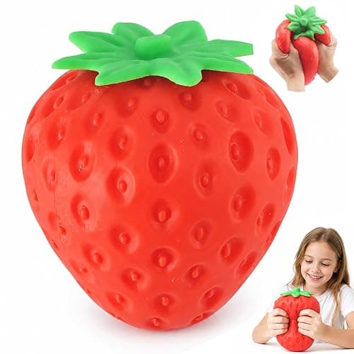 Strawberry Squishy, Strawberry Squishy Sensory Fidget Giant Jumbo Big Slow Rising Stress Ball Squeeze Toy Fruit Realistic for Relief, Adults Kids Gifts Party Favor (8 in Giant Strawberry) - Image 1