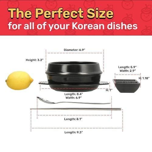 Captain Cranberry Korean Stone Pot Set (7-piece, 38.7oz with Hot Pot Grip), Ttukbaegi, Dolsot, Korean Soup Bowl, Ceramic Pots for Cooking, Soup Pot, Earthenware Claypot, Bibimbap, Ramen thumbnail 2