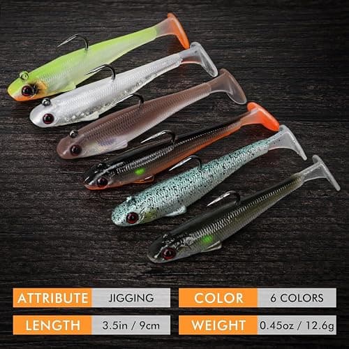 TRUSCEND Easy Catch Pre-Rigged Soft Lures, Unique Vibrating Swim Action and Trembly Sinking Move for More Bites, Amazing Soft Swimbait for Family Fishing, Fishing Lures for Bass Trout Crappie Walleye thumbnail 6