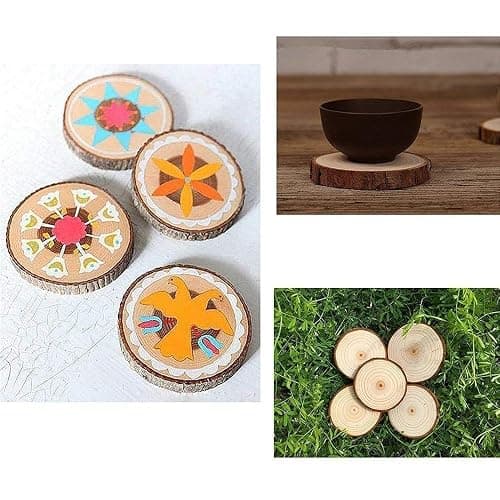 Unfinished Natural with Tree Bark Wood Slices 10 Pcs 4.2-4.7 inch Disc Coasters Wood Coaster Pieces Craft Wood kit Circles Crafts Christmas Ornaments DIY Crafts with Bark for Crafts Rustic Wedding thumbnail 6
