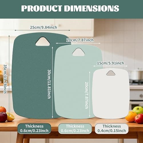Chopping Board Set with 3 Size (L, M, S), BPA Free Plastic Cutting Boards for Kitchens, Dishwasher Safe with Non-Slip Feet, Drip Juice Groove, Easy Grip Handle - Green thumbnail 2
