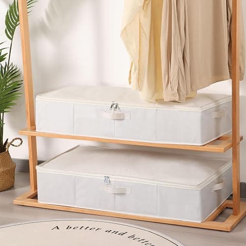 YheenLf Under Bed Storage Containers, Storage Bins With Lids, Clothes Organizers for Blanket, Pillows, Shoes, Beige, 2 Pack, 23.6 x 11.8 x 5.9 Inch thumbnail 6
