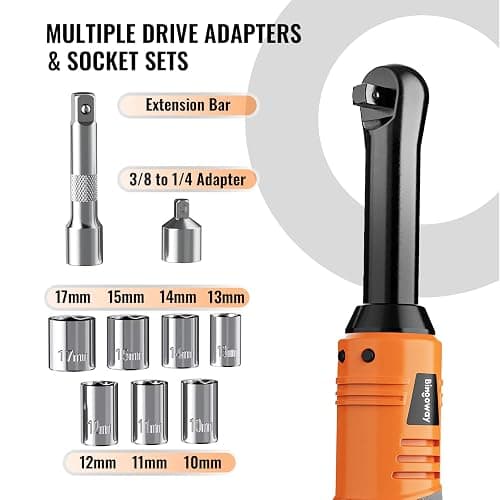 Bingoway 3/8" Extended Electric Ratchet Wrench Set, 45ft-lbs Cordless Long Neck Power Ratchet Wrench Kit with 2pcs Batteries, LED Light, 9 Sockets, Toolbox, Variable Speed, For Housework, Car Repair thumbnail 7