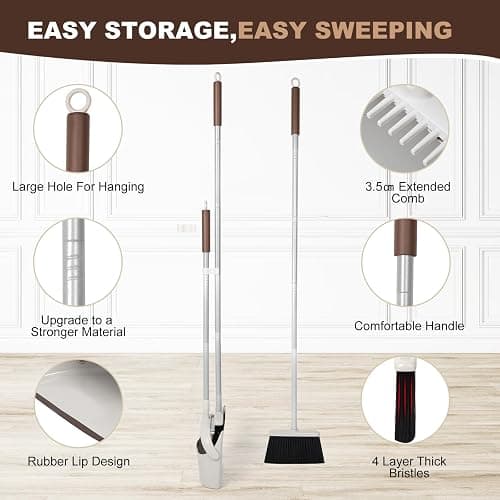 Jekayla 54" Long Handled Broom and Dustpan Set - Perfect Dust Pan and Brush Combo for Efficient Cleaning, Brown and White thumbnail 6