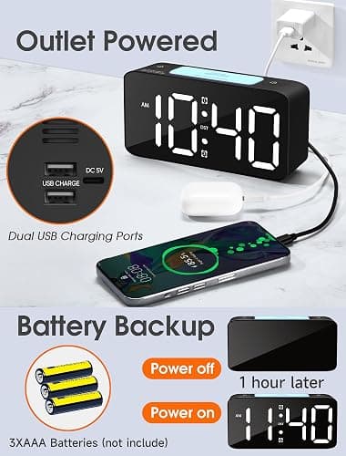 Cadmos Super Loud Alarm Clock for Heavy Sleepers Adults,Digital Clock with 7 Color NightLight,Adjustable Volume,USB Charger,Small Clocks for Bedrooms Bedside,ok to Wake for Kids,Teens (Black+RGB) thumbnail 6