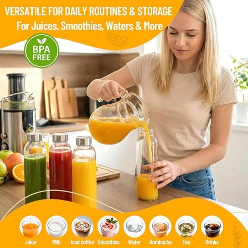 Luxfuel Clear Glass Bottles with Lids 18 oz, Reusable Glass Water Bottles with Stainless Steel Cap for Refrigerator, Juicing, 100% Leak Proof, BPA Free, Juice Bottle Drinking Jar Containers Set of 6 thumbnail 4