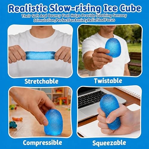 Graphinza 2.16in Squishy Ice Cube Squeeze Toy, Soft Slow Rebound Sensory Toy for Stress and Anxiety Relief, Portable Hand Squeeze Desk Toy, Gift for Boys Girls Kids and Adults Age 3+ (Small Blue) thumbnail 5