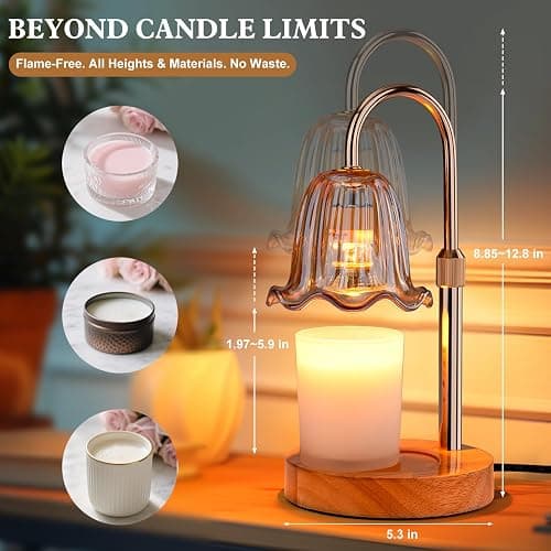 GOIUEDBZ Candle Warmer Lamp Electric: Timer Dimmer Candles Warming Jar Light - Height Adjustable Dimmable Warmers Lamps - Flower No Flame Lamps with Heat Warm Melt Wax - Home Bedroom Decor Table Light thumbnail 2