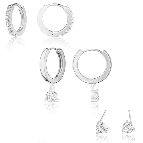 Freekiss 3 Pairs Hoop Earrings Set - Dainty Stud Dangle Cartilage for Women | Hypoallergenic Earrings, Cubic Zirconia Stackable Trendy Small Set Jewelry Gifts for Women thumbnail 9