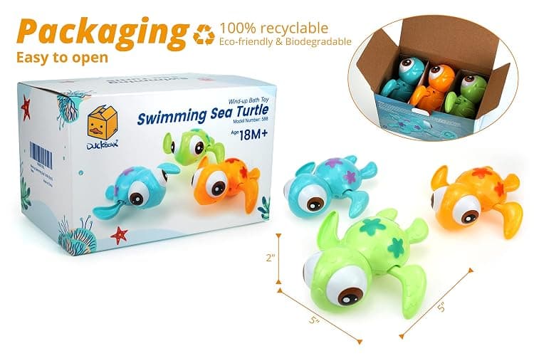 DUCKBOXX XX Wind-up Swimming Sea Turtles Bath Toy, No Battery Mold-Free Anti-Rust Interactive Montessori Toy for Kids 18M+ (3pcs) thumbnail 5