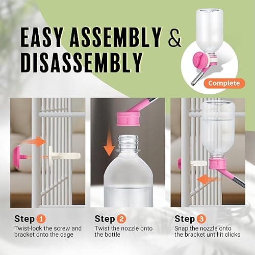 Choco Nose Patented No-Drip Water Bottle/Feeder for Guinea Pigs/Hamsters/Bunnies/Ferrets/Other Small Pets, Critters and Animals -for Cages, Crates or Wall Mount. 10.2 oz. Nozzle 10mm, Pink (C128) thumbnail 4