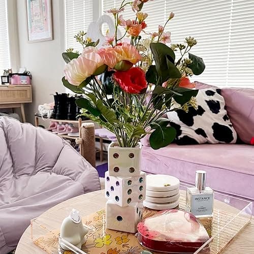 MOUGIGI Ceramic Dice Vase - Unique Decor for Dried Flowers, Rose, Pampas Grass - Stunning Design for Any Modern Space for Inspiring Smiles thumbnail 3