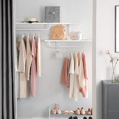 SONGMICS Slim Velvet Hangers, Non-Slip Clothes Hangers with Rose Gold Swivel Hooks, Space-Saving, for Closet, 50 Pack, White UCRF026W03 thumbnail 4