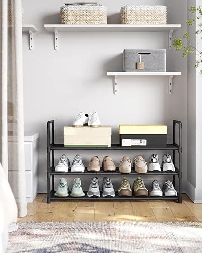 SONGMICS Shoe Rack, 3 Tier Shoe Organizer, Metal Shoe Storage Shelf for 15 Pairs of Shoes, Easy to Assemble, Entryway, Black ULSA303B02 - 3 Tiers (36.2"W) - Black thumbnail 4