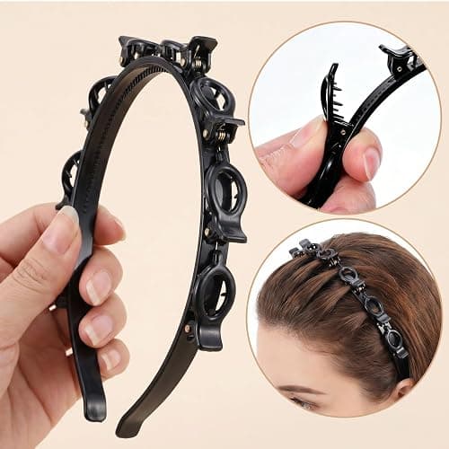 Wanmu 4 Pcs Headbands with Clips Hairpin Headband for Twisty Bangs Hairstyle Weave Bangs Toothed Clip Headbands for Women Girl Y2K Fashion Styling 90s Hair Accessories (Black, Brown) thumbnail 3