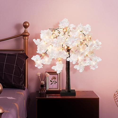 obbsie 24 Inch Lighted Cherry Blossom Tree with 24 Fairy Lights Artificial Bonsai Flower Tree with Timer Battery/USB Operated Pink Light Up Tabletop Tree for Spring Wedding Party Indoor Outdoor Decor thumbnail 6