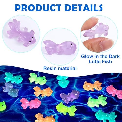 YALOJE 50pcs Mini Resin Fish Glow in The Dark, Mixed Color Miniature Luminous Fish Ornament, Cute Tiny Animal Figures for Aquarium, Landscape, DIY Crafts Decor -Random Color thumbnail 4