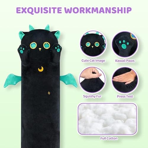 Mewaii Long Cat Plush, 5 Sizes, 120% Extra Filling Giant Plushness Kids Body Pillow, Kawaii Cute Big Eyes Stuffed Animal Plushie, Big Long Body Pillow Cat Plush Gift for Girls 20' thumbnail 4