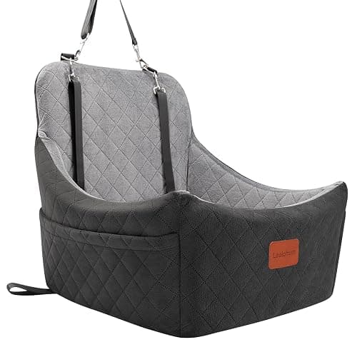 Lealchum Dog Car Seat for Dogs Up to 35lbs,Fully Detachable and Washable,Memory Foam Covered Soft Fabric,Easy to Install with Adjustable Straps,Anti-Slip Bottom,2 Side Pockets(Black/Grey,Medium) - Image 1