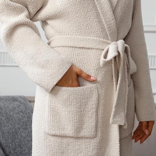 MH MYLUNE HOME Ultra Soft Robe With Pockets, Spa Bathrobe Loungewear Calf-Length, Plush Fuzzy Fluffy Wrap Robe for Women thumbnail 4