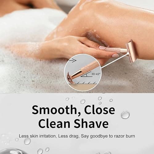 Matte Rose Gold Safety Razor, Single Blade Razors for Women, Reusable Metal Razor, with 10 Stainless Steel Double Edge Blades, Eco-friendly, Smooth & Close Shave, Plastic Free thumbnail 2