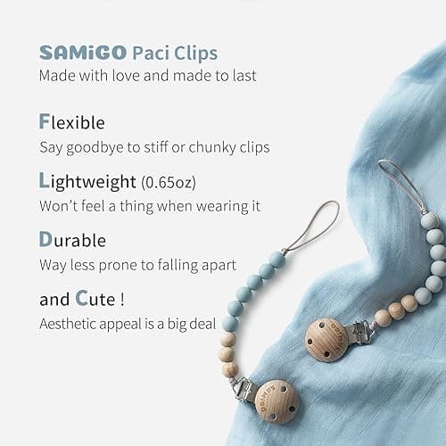 SAMiGO Pacifier Clips for Baby Boys Pacifier Holders Silicone Paci Binky Clips - 2 Pack - Serenity thumbnail 3