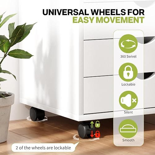 Simple Deluxe 7 Drawer Chest Mobile Storage Cabinets Wooden Dresser with Wheels Room Organization Furniture for Office, Pure White thumbnail 4