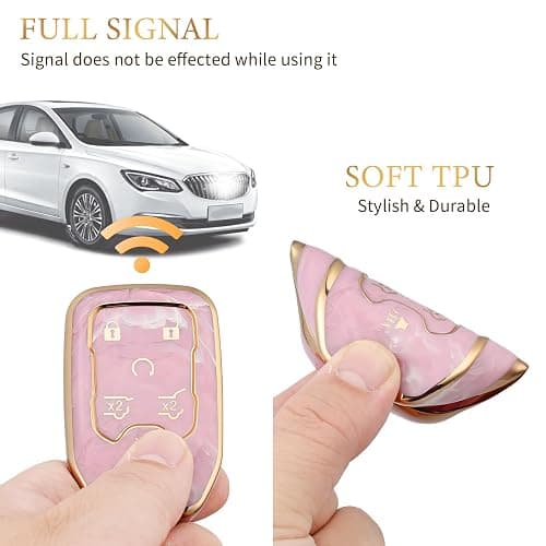 OFFCURVE Car Key Fob Cover Compatible with Chevy Key Shell Car Accessories Remote Key Protector Fits Chevy Equinox Malibu Camaro Traverse 5-Button Smart Key, Pink/Pattern Random thumbnail 5