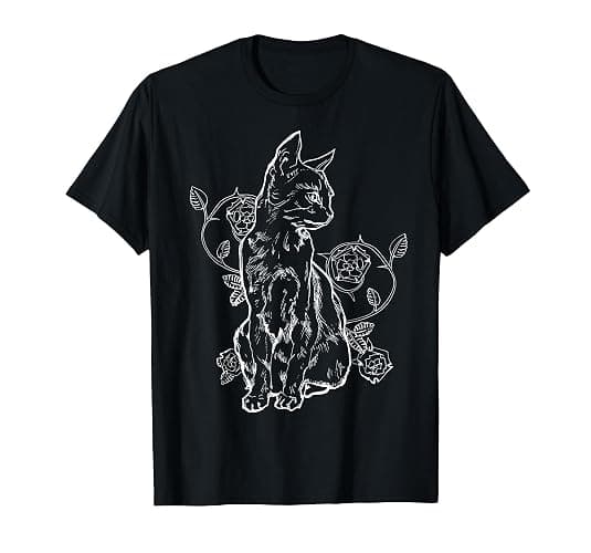 Black Roses Alt Aesthetic Nu Goth Teen Goth Cat T-Shirt - Image 1