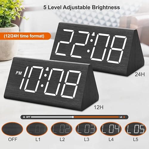 DreamSky Wooden Digital Alarm Clocks for Bedrooms - Electric Desk Clock with Large Numbers, USB Port, Loud Alarm for Heavy Sleepers, Adjustable Volume, Dimmer, DST, Wood Décor Gifts, Adapter Powered thumbnail 2